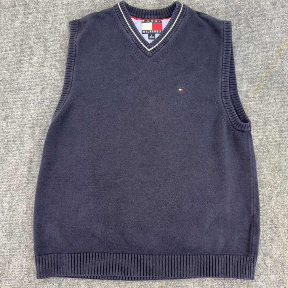 Tommy Hilfiger V-Neck Knit Sweater Vest Navy Blue Size M